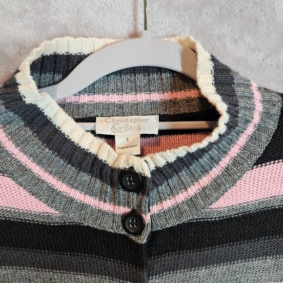 NWT Croft & Barrow Cardigan Womens L Pink Grey Striped Button Career Feminine - Picture 5 of 12